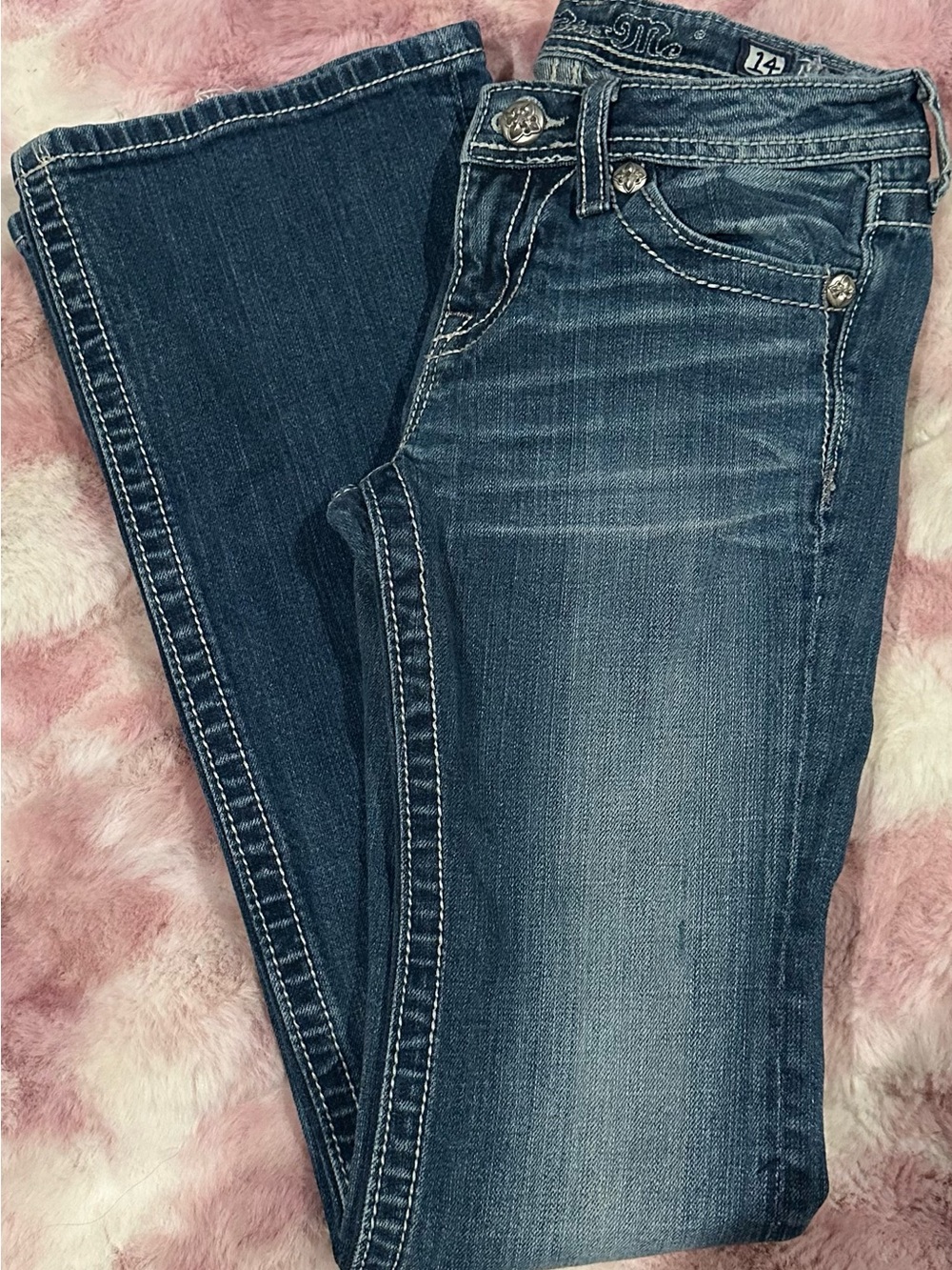 Miss Me Medium Blue Flare Jeans with Faded Detailing - Picture 3 of 5
